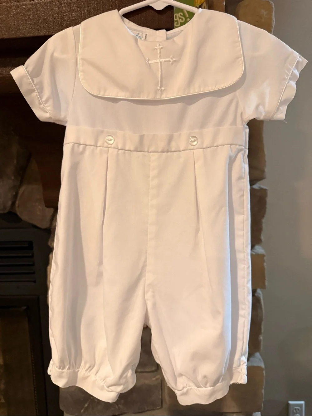 Petit Ami Baby Boy White Christening Baptism Romper 18 months Embroidered Cross